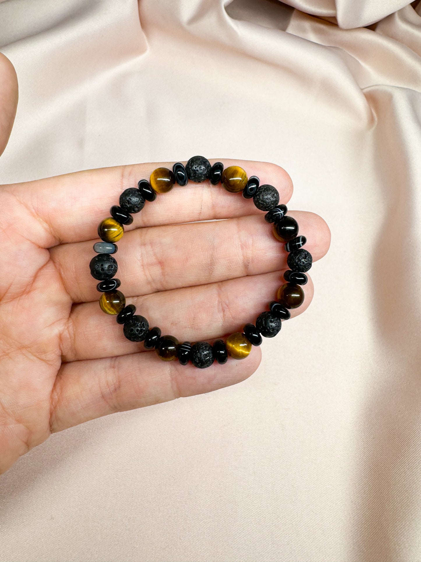 Child tigers eye & lava stone bracelet