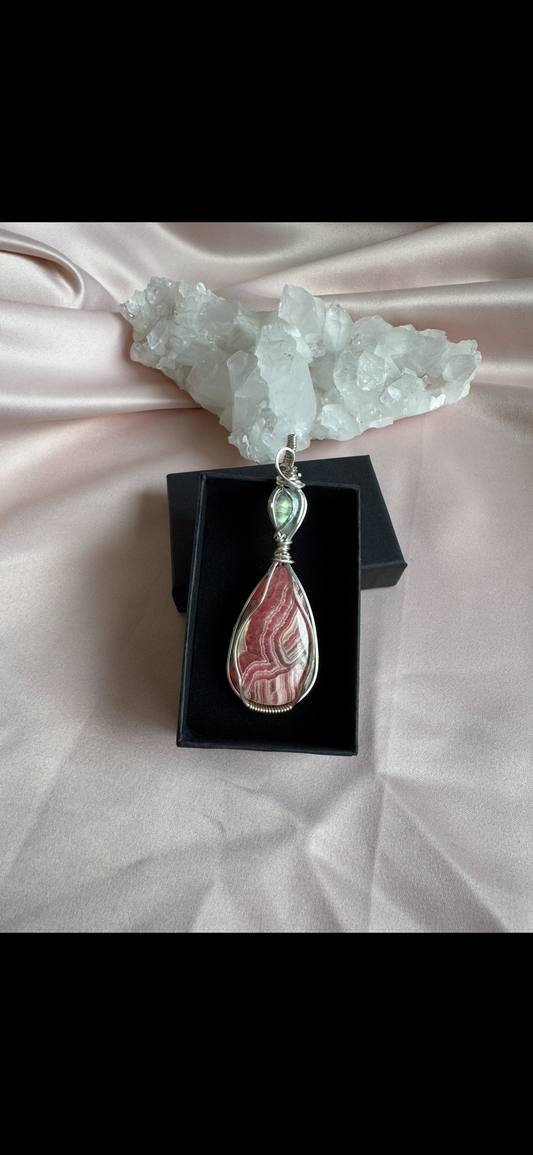 Rhodochrosite quartz pendant